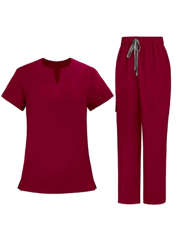 Women's V-Neck Scrub Set Nursing Uniform with Multiple Pockets Medical Workwear Top and Pants