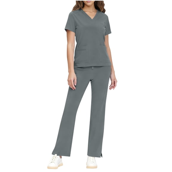 REALiKUN Women's V-Neck Scrub Set Top and Straight Leg Pants with Pockets Medical Nursing Uniform Workwear