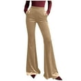 thumbnail image 1 of REALiKUN Women's Velvet Flare Leg Pants, High Waisted Wide Leg Palazzo with Pockets, Dressy Fall Winter Trousers for Streetwear & Party, 1 of 7