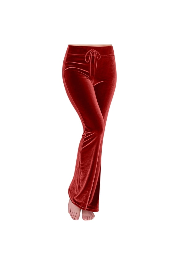 Women's Velvet Lounge Pants High Waisted Wide Leg Flare Velour Pant Casual Drawstring with Pockets