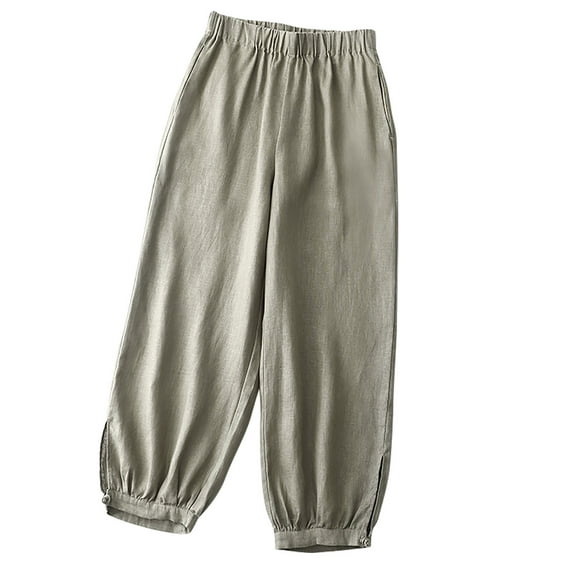 REALiKUN Women's Vintage Linen Pants Summer Comfy Baggy Beach Trousers Palazzo Lounge Pants with Pockets
