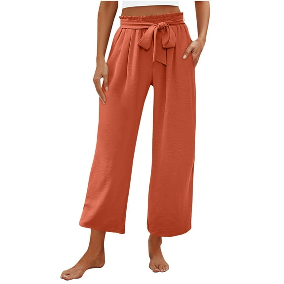 REALiKUN Women's Wide Leg Lounge Pants with Pockets Lightweight High Waisted Adjustable Tie Knot Loose Trousers