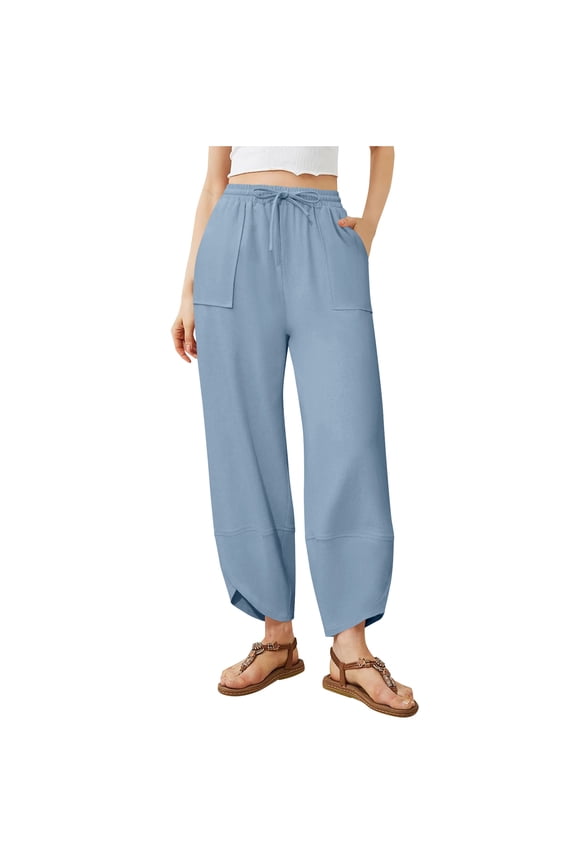 Women's Wide Leg Pants Boho Summer Capri Palazzo Harem Casual Barrel Sweatpants Baggy Slacks with Pockets