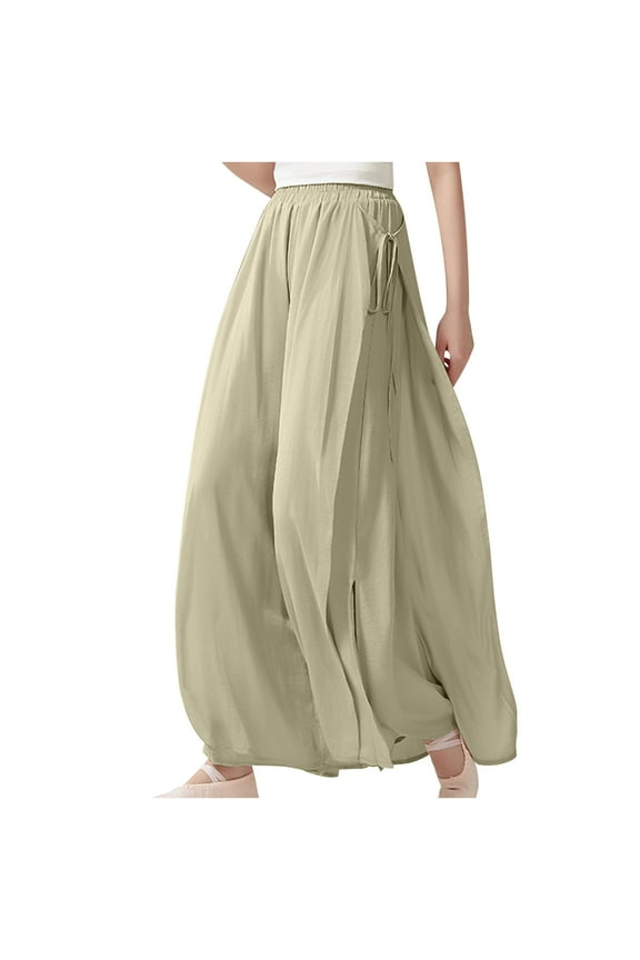 Women's Wide Leg Pants Casual Pleated Split Straight Leg Dance Pants Loose Palazzo Pants Flowy Trousers