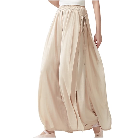 REALiKUN Women's Wide Leg Pants Casual Pleated Split Straight Leg Dance Pants Loose Palazzo Pants Flowy Trousers