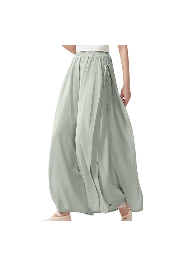 Women's Wide Leg Pants Casual Pleated Split Straight Leg Dance Pants Loose Palazzo Pants Flowy Trousers