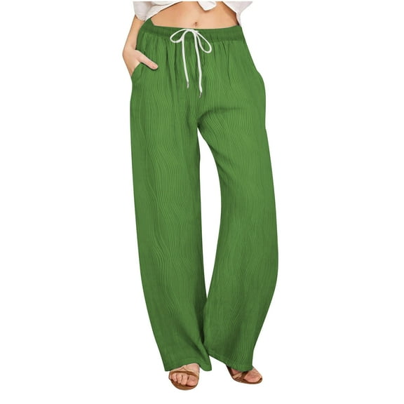REALiKUN Women’s Wide Leg Pants High Waist Drawstring Straight Leg Sweatpants Textured Trousers Lounge Pants with Pockets