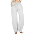 thumbnail image 1 of REALiKUN Women’s Wide Leg Pants High Waist Drawstring Straight Leg Sweatpants Textured Trousers Lounge Pants with Pockets, 1 of 7
