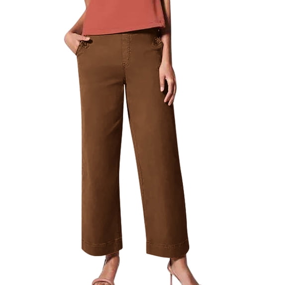 REALiKUN Women’s Wide Leg Pants Stretch Twill Cropped Pants High Waist Summer Casual Palazzo Pants with Pockets