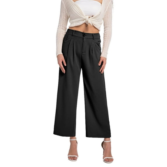 REALiKUN Women's Wide Leg Suit Pants Loose Fit High Elastic Waisted Business Casual Long Trousers Pant