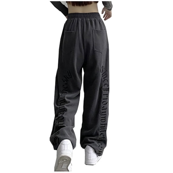 REALiKUN Women's Wide Leg Sweatpants - Baggy High Waist Letter Printed Comfy Lounge Pants with Pocket Sports Fall Fashion Pant
