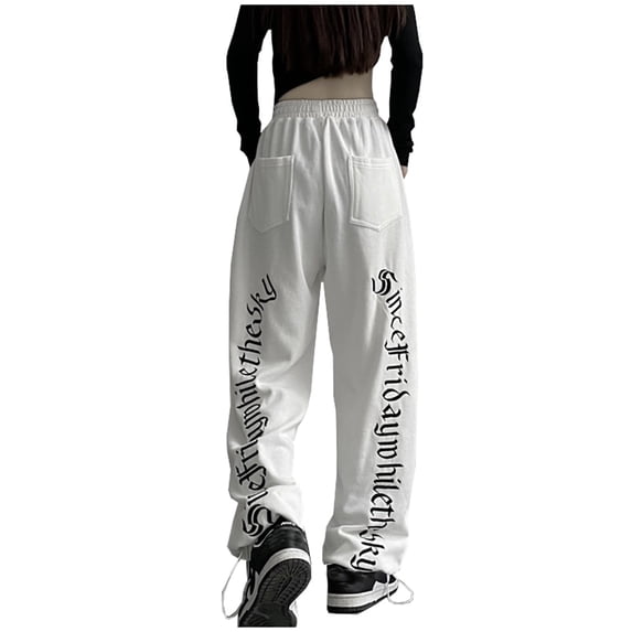 REALiKUN Women's Wide Leg Sweatpants - Baggy High Waist Letter Printed Comfy Lounge Pants with Pocket Sports Fall Fashion Pant