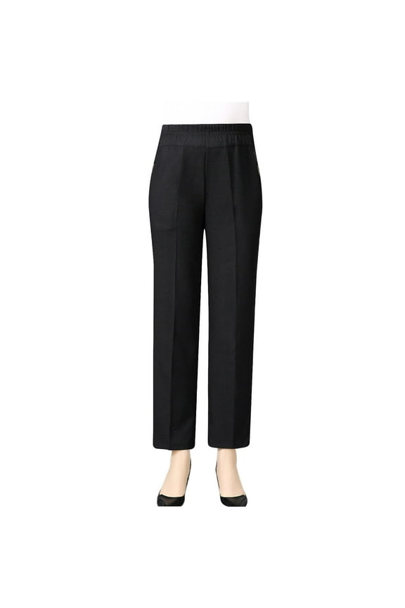 Women's Wide Leg Work Pants High Waist Pull On Business Casual Pants Lightweight Lounge Slacks with Pockets