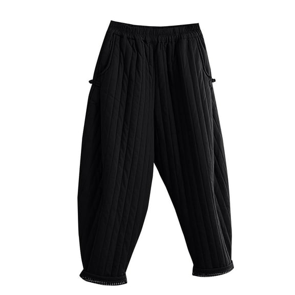 REALiKUN Women's Winter Baggy Quilted Padded Down Pants Plus Size Thicken Warm Windproof Snow Ski Pants with Pockets