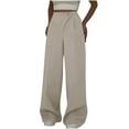 thumbnail image 1 of REALiKUN Women's Wrap Front Wide Leg Long Pants Elastic Waist Solid Loose Trousers, 1 of 7