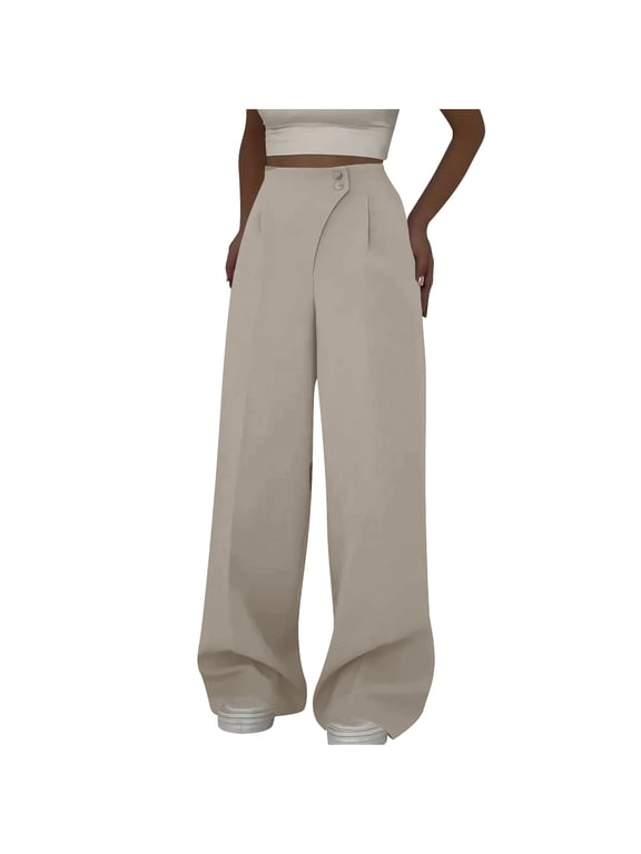 Women's Wrap Front Wide Leg Long Pants Elastic Waist Solid Loose Trousers
