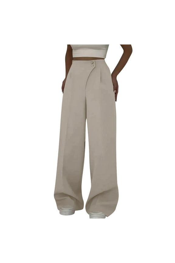 Women's Wrap Front Wide Leg Long Pants Elastic Waist Solid Loose Trousers