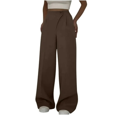 REALiKUN Women's Wrap Front Wide Leg Long Pants Elastic Waist Solid Loose Trousers