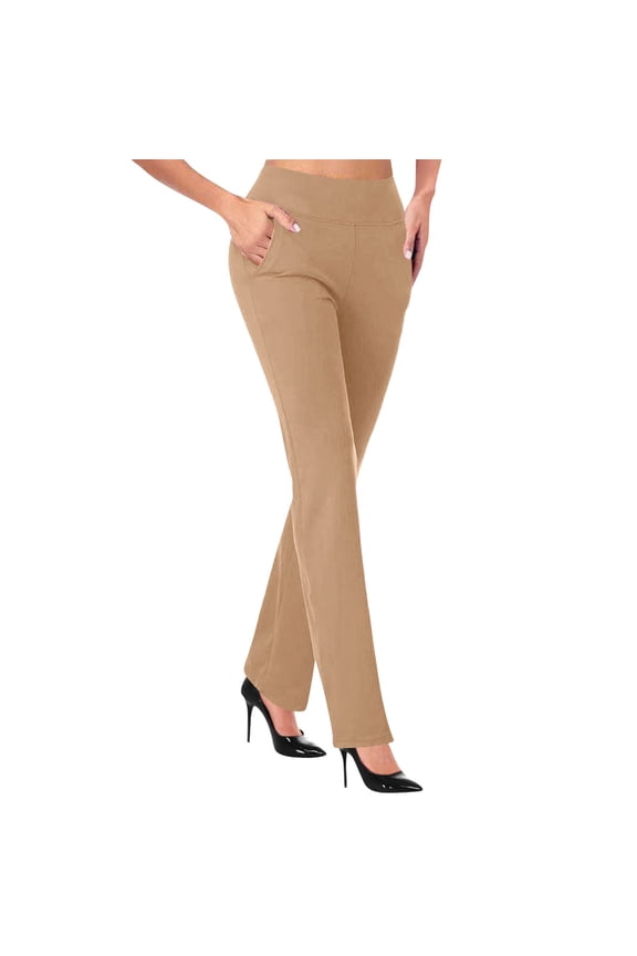 Women's Yoga Dress Pants Strechy Work Slacks Straight Leg Business Office Casual Pants Khaki XL