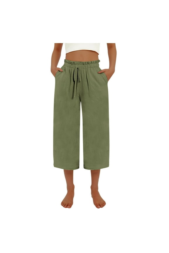 Womens Baggy Wide Leg Pants Casual Drawstring Elastic Waisted Palazzo Harem Trousers with Pockets