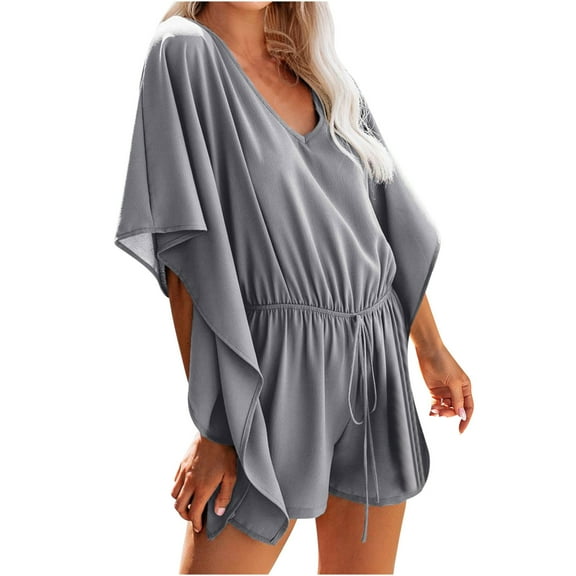 REALiKUN Womens Batwing Short Sleeve Rompers Summer Lightweight Flowy Baggy Shorts Jumpsuits Casual One Piece Beach Outfits
