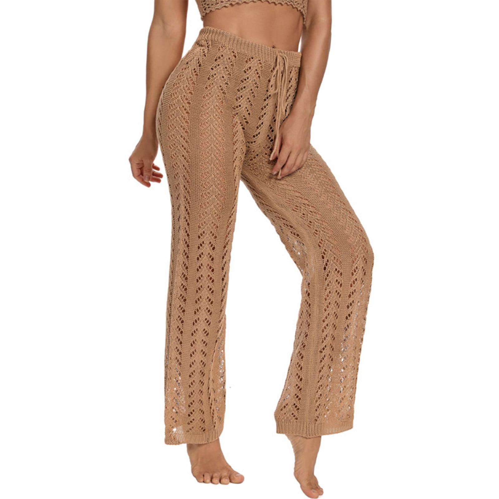 REALiKUN Womens Beach Cover Up Pants Drawstring Crochet Fishnet Hollow ...