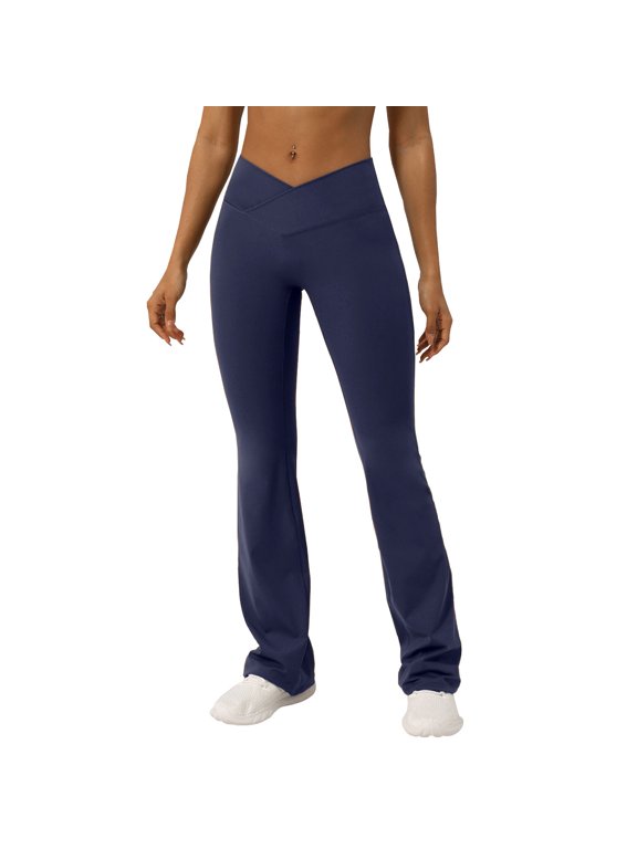 Womens Butterluxe Crossover Flare Leggings High Waist Yoga Pants with Pockets V Cross Bootcut Casual Lounge