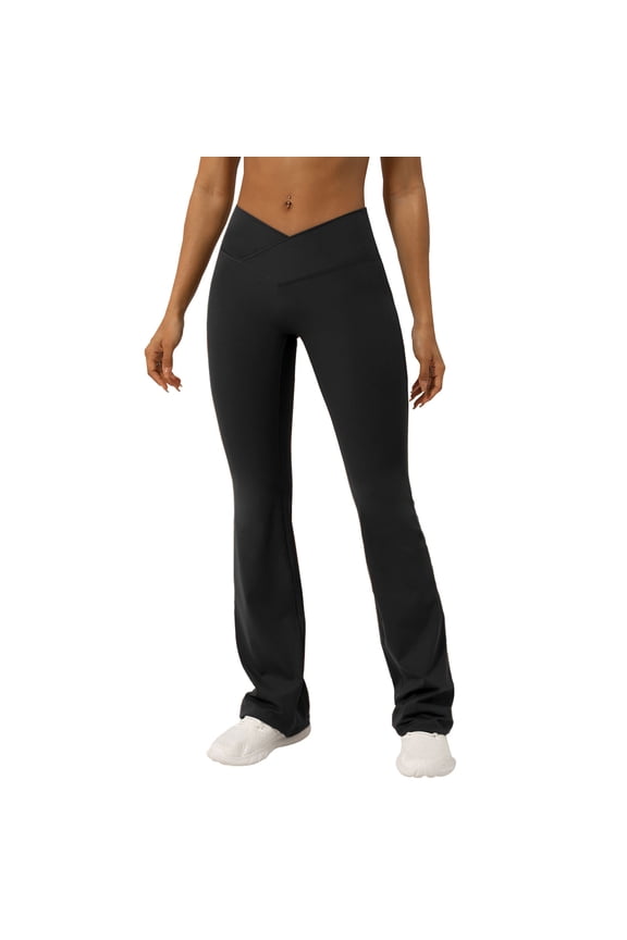 Womens Butterluxe Crossover Flare Leggings High Waist Yoga Pants with Pockets V Cross Bootcut Casual Lounge