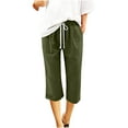 thumbnail image 1 of REALiKUN Womens Capri Pants Drawstring Elastic Waist Linen Pant Straight Wide Leg Cropped Pants Trouser with Pockets, 1 of 6