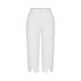 thumbnail image 1 of REALiKUN Womens Capri Pants Side Slit Wide Leg Casual Pant Cotton Linen Palazzo Pants Cropped Yoga Lounge Pants, 1 of 5
