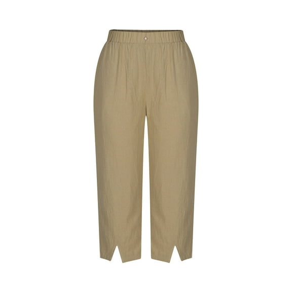 REALiKUN Womens Capri Pants Side Slit Wide Leg Casual Pant Cotton Linen Palazzo Pants Cropped Yoga Lounge Pants