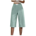thumbnail image 1 of REALiKUN Womens Capri Pants Side Slit Wide Leg Casual Pant Cotton Linen Palazzo Pants Cropped Yoga Lounge Pants, 1 of 3