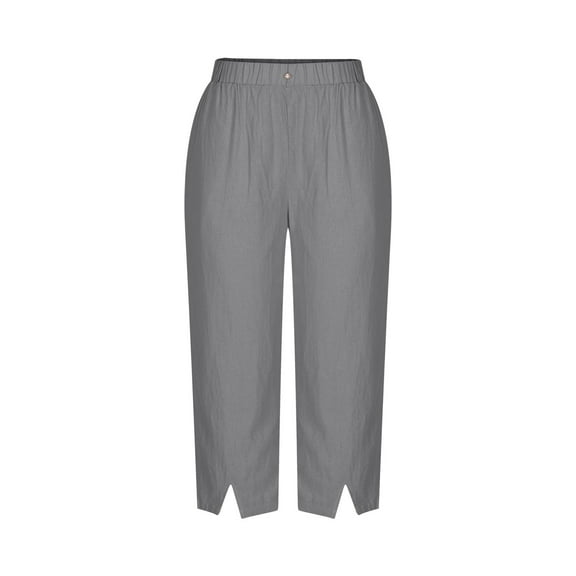 REALiKUN Womens Capri Pants Side Slit Wide Leg Casual Pant Cotton Linen Palazzo Pants Cropped Yoga Lounge Pants