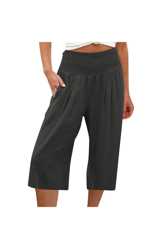 Womens Capri Pants Versatile Deep Pockets Sweatpants Elegant High Waisted Crop Straight Pant with Pockets