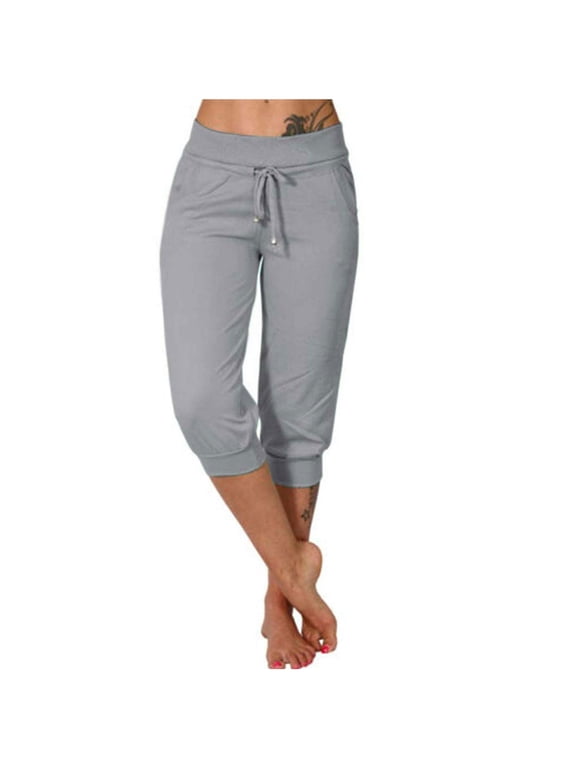 Womens Capri Yoga Pants Loose Drawstring Pajama Pants Lounge Joggers Pants with Pockets