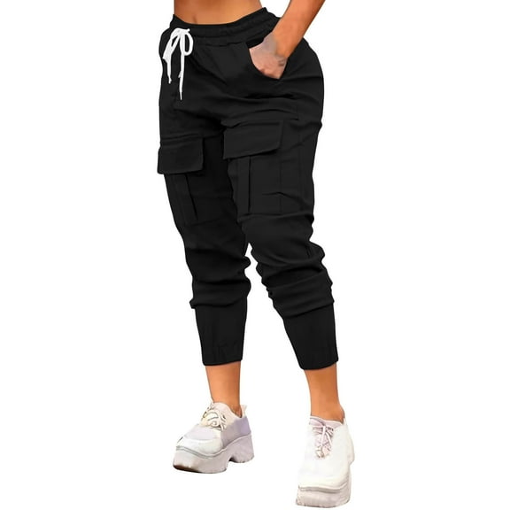 REALiKUN Womens Cargo Pants Drawstring Jogger Track Pant Skinny Tapered Casual Pants Workout Trousers with Pockets