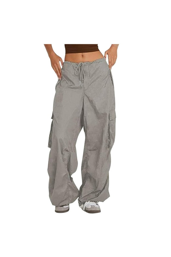 Womens Cargo Pants High Rise Paperbag Waist Wide Leg Casual Office Wear Stretch Denim