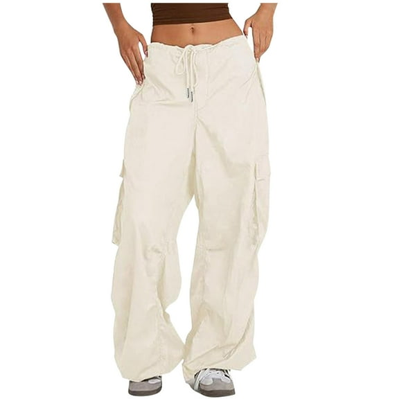 REALiKUN Womens Cargo Pants High Rise Paperbag Waist Wide Leg Casual Office Wear Stretch Denim