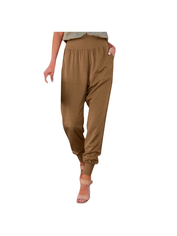 Womens Cargo Yoga Pants High Waisted Baggy Athletic Workout Leggings Relax Fit Pegged Cinch Bottom Joggers
