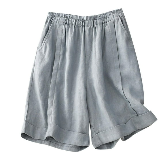 REALiKUN Womens Casual Drawstring Shorts Summer Elastic Waist Shorts Pocketed Pants Gray XXL