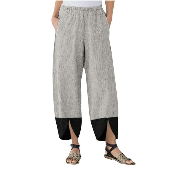 REALiKUN Womens Casual Loose Cropped Pants Baggy Corduroy Irregular Work Trousers Wide Leg Outdoor Workout Capris Harem Pants