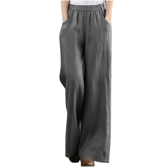 REALiKUN Womens Casual Wide Leg Pants Summer Bohemian Elastic High Waist Trousers Lounge Flowy Beach Palazzo Pant