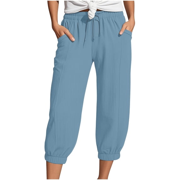REALiKUN Womens Cinch Bottom Capri Pants Drawstring Elastic Waist Cropped Pants Casual Loose Fit Summer Capris
