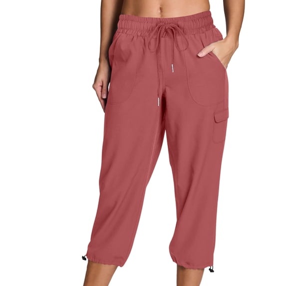 REALiKUN Womens Comfy Cargo Pants with Elastic Waistband and Pockets Loose Fit Capri Trousers for Casual Summer Wear