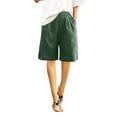 thumbnail image 1 of REALiKUN Womens Cotton Linen Casual Summer Elastic Waist Comfy Shorts with Pocket Green M, 1 of 8