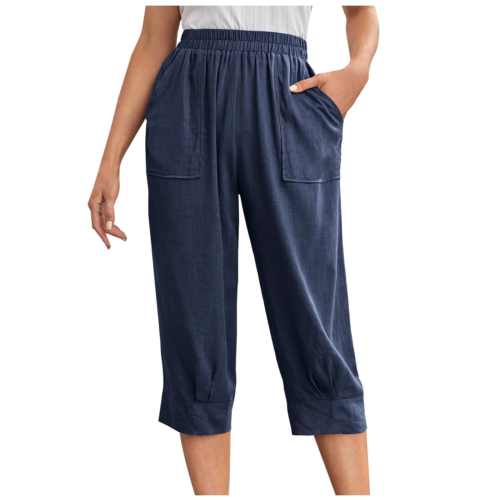 Women's Cotton Loungewear Pants High Waist Irregular Lace-Up Cropped Pants Solid Fashion