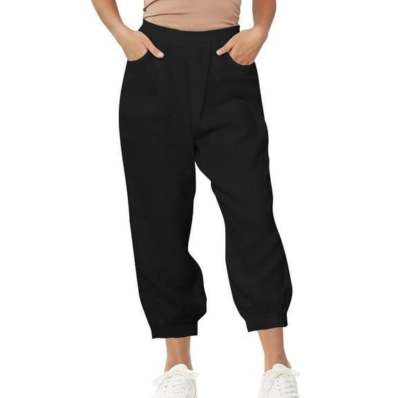 REALiKUN Womens Cotton Linen Pants Casual Loose Wide Leg Pants Elastic Waist Palazzo Pants Trousers with Pockets