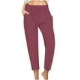 thumbnail image 1 of REALiKUN Womens Cotton Linen Pants Drawstring Tapered Pants Straight Leg Elastic Waist Lounge Trousers Boho Beach Pants, 1 of 6