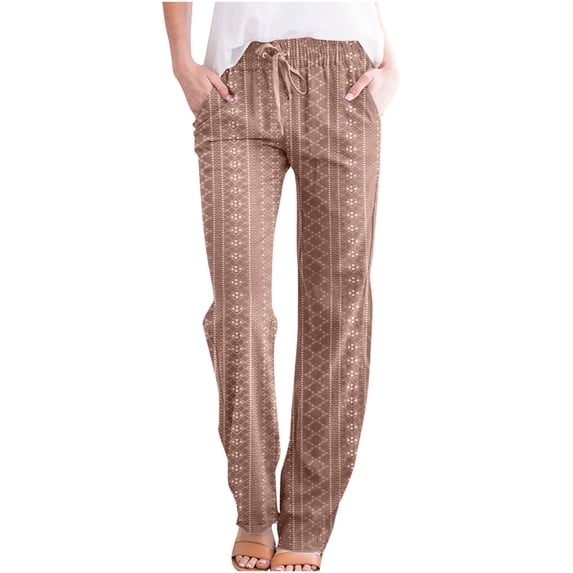 REALiKUN Womens Cotton Linen Pants Lightweight Summer Casual Relax Fit Elastic Waist Straight Leg Solid Long Trousers