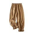 thumbnail image 1 of REALiKUN Womens Cotton Linen Pants Vintage Embroidery Elastic Waist Solid Color Casual Pants Ruffle Cropped Trousers, 1 of 6